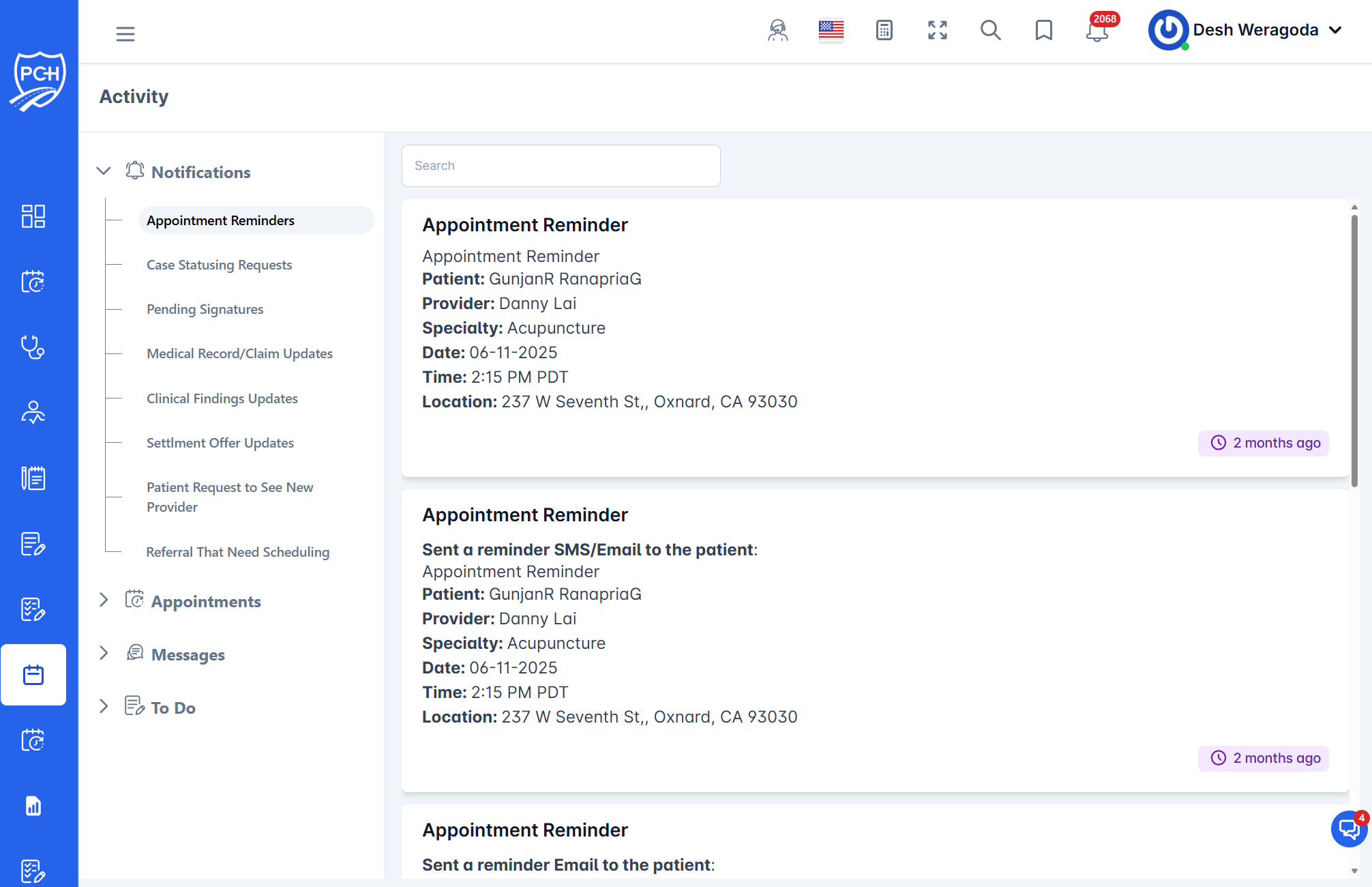 Appointment Reminders feed